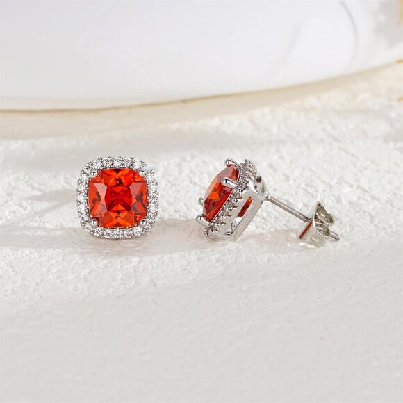 Women's Square Birthstone Cubic Zirconia Mall Dainty Orange Elegant Earring - Picture 6 of 6